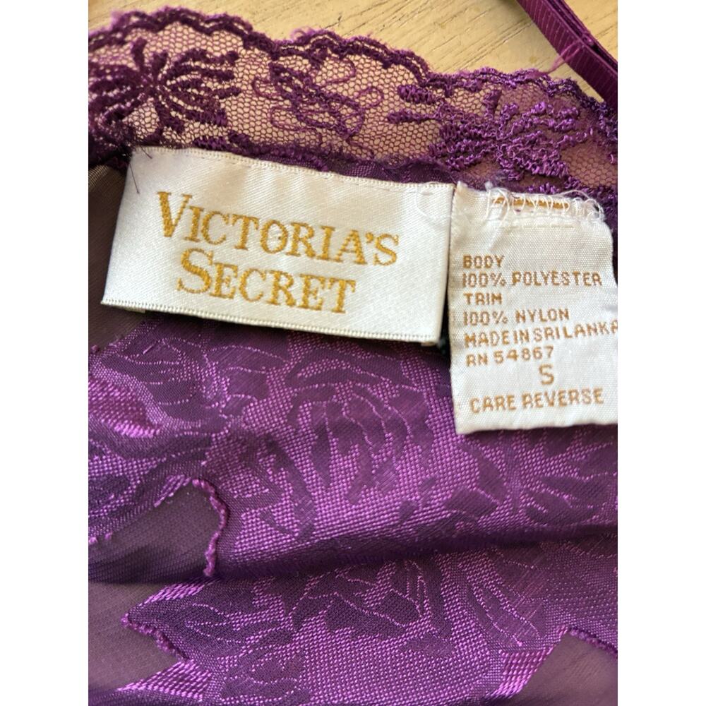 VTG Victoria’s Secret Gold Label Purple Sheer Floral Burnout Teddy Bodysuit S - Picture 7 of 16